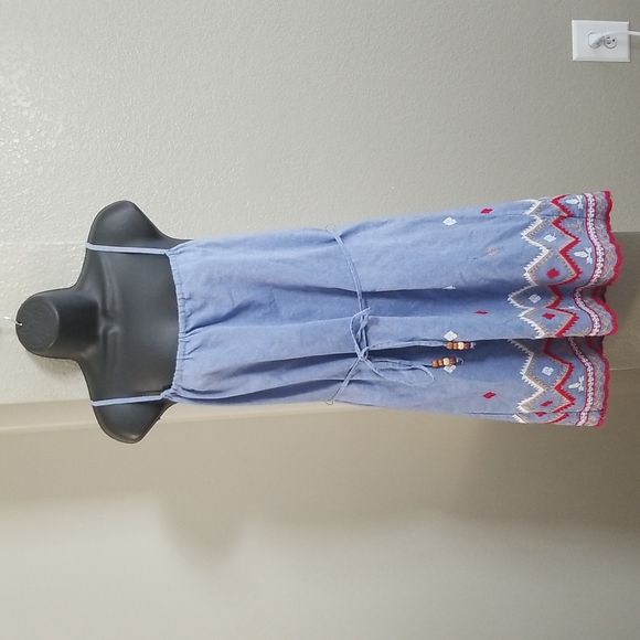 Paper Crane Dresses & Skirts - Paper Crane Denim/Embroidered Tie Strap and Belted Dress Size M